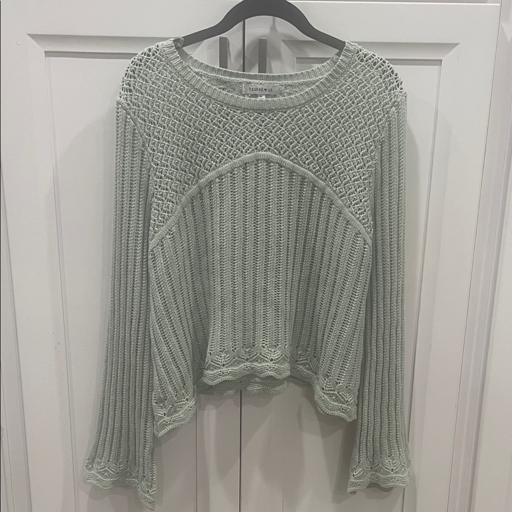 Free People Textured Knit Sweater in Soft Green